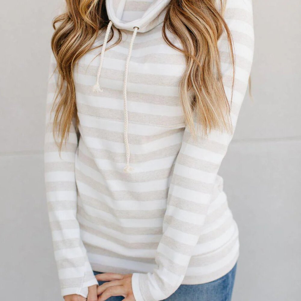 NWT - Ampersand Ave Gray and Cream Cowl Neck Sweater